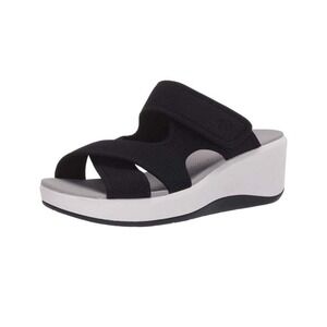 Clarks Cloudsteppers Wedge Sandals Size 9 Black White Arla Glade Slide